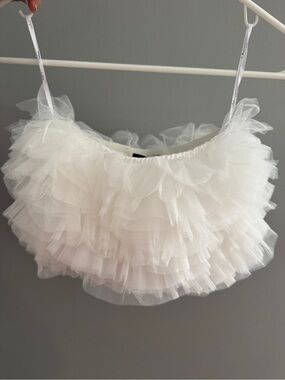 Lulus White Layered Tulle Ruffle Crop Top NWT size xs
